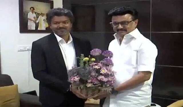 Tamil Nadu Chief Minister Vijay meets MK Stalin following oath ceremony