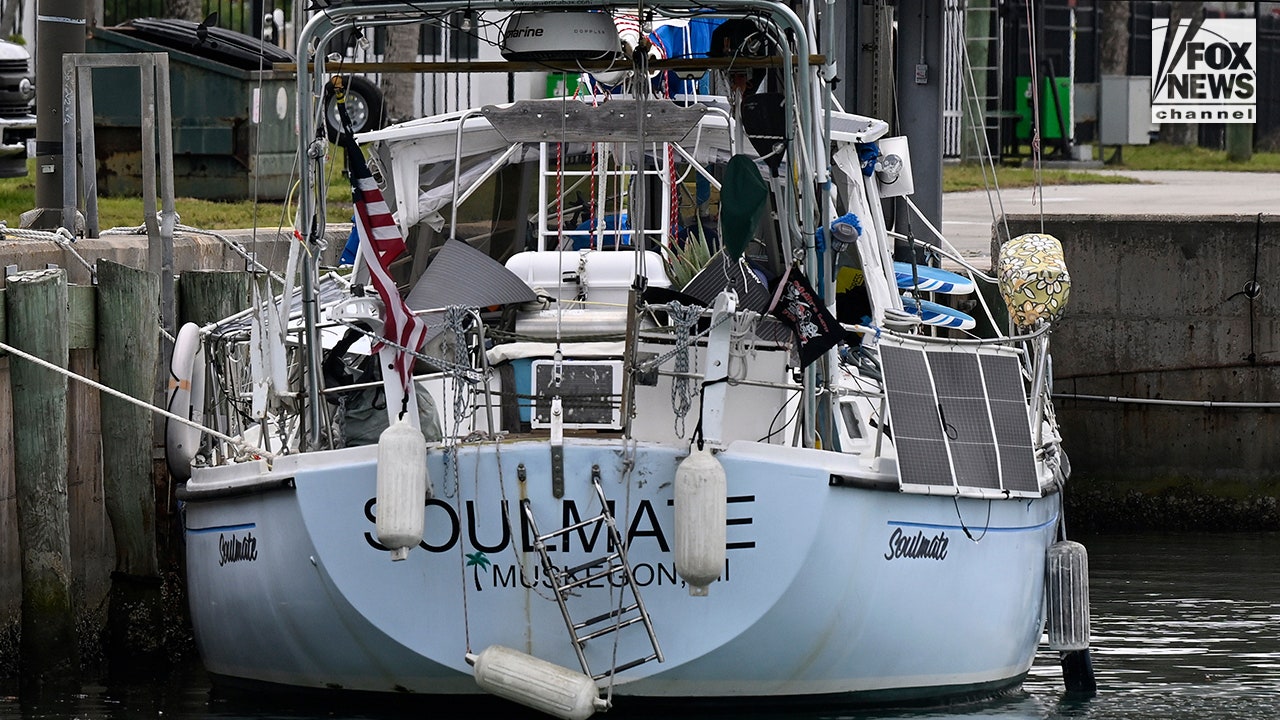 The yacht, Soulmate is moored at the U.S. Coast Guard station in Fort Pierce, Fl., Monday, May 11, 2026. The vessel, which belongs to Brian Hooker and his missing wife Lynette Hooker, was brought back to the U.S. from The Bahamas by the USCG, according to a source.