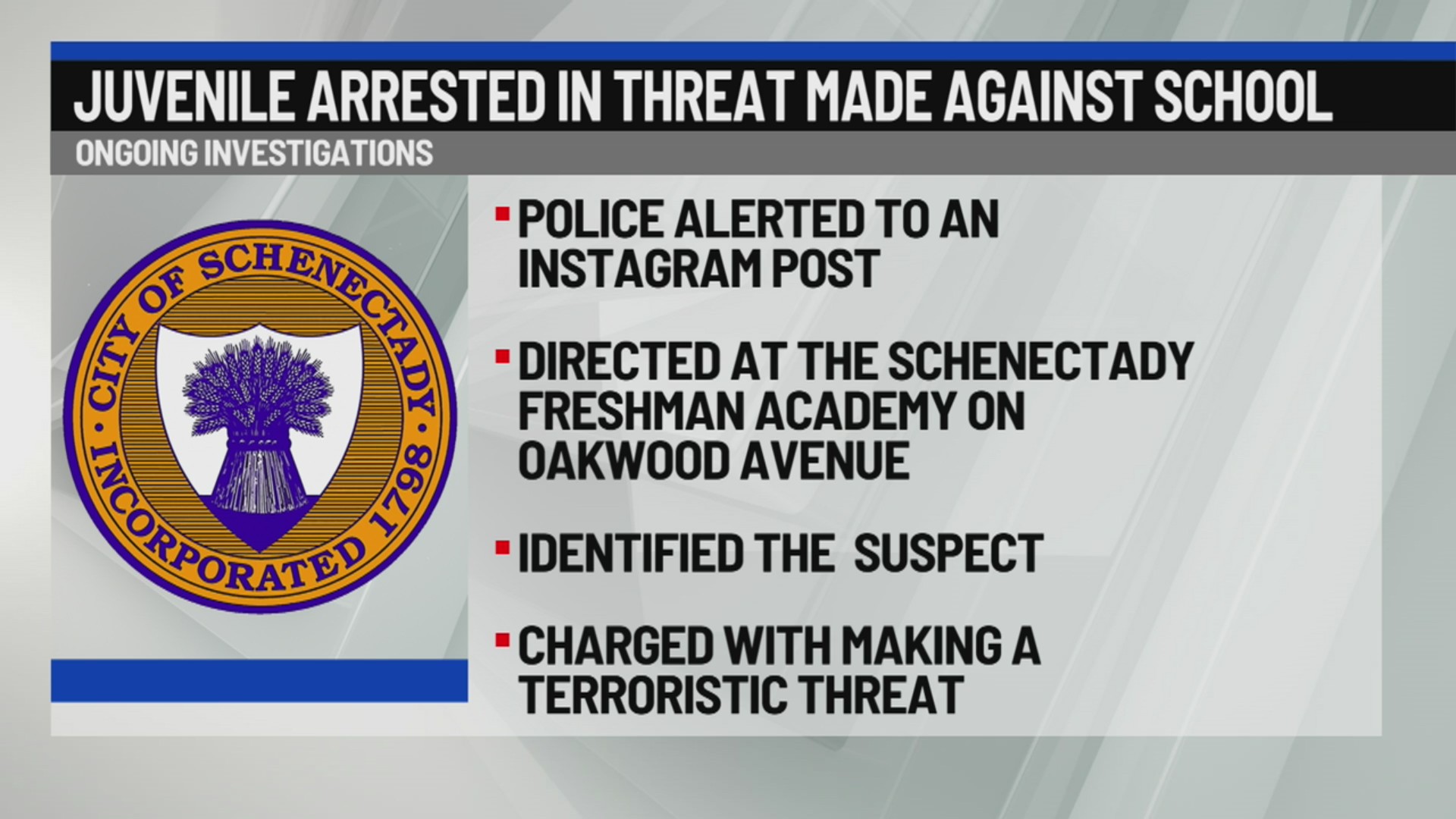 Teen charged with making threat to Schenectady school