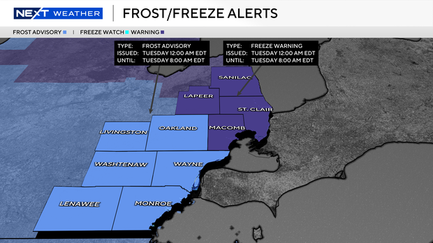 Frost advisories and freeze warnings issued for all of Lower Michigan