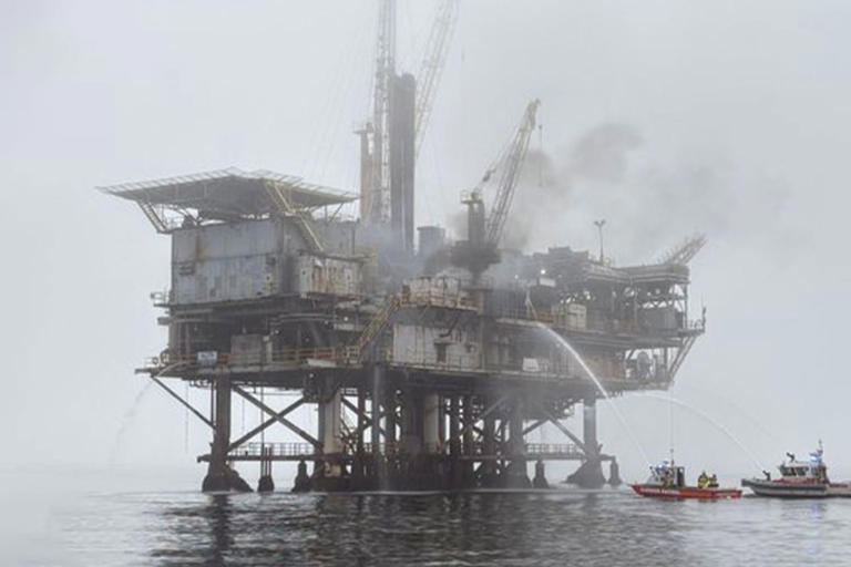 Southern California oil rig catches fire, workers evacuated