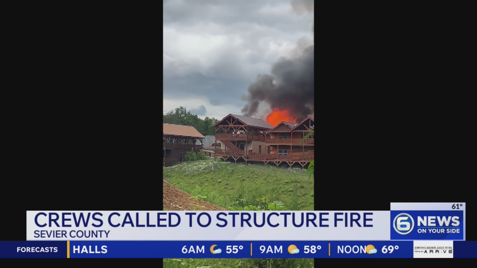 No injuries reported after large structure fire in Sevierville