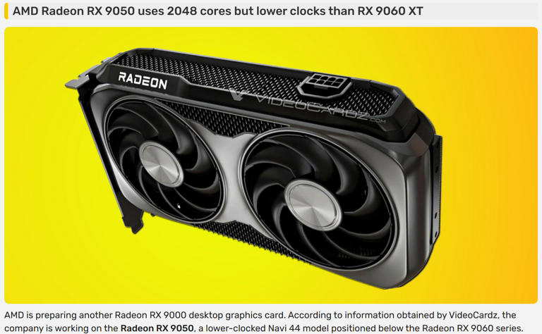 AMD, 새로운 보급형 'RX 9050' 출시 준비