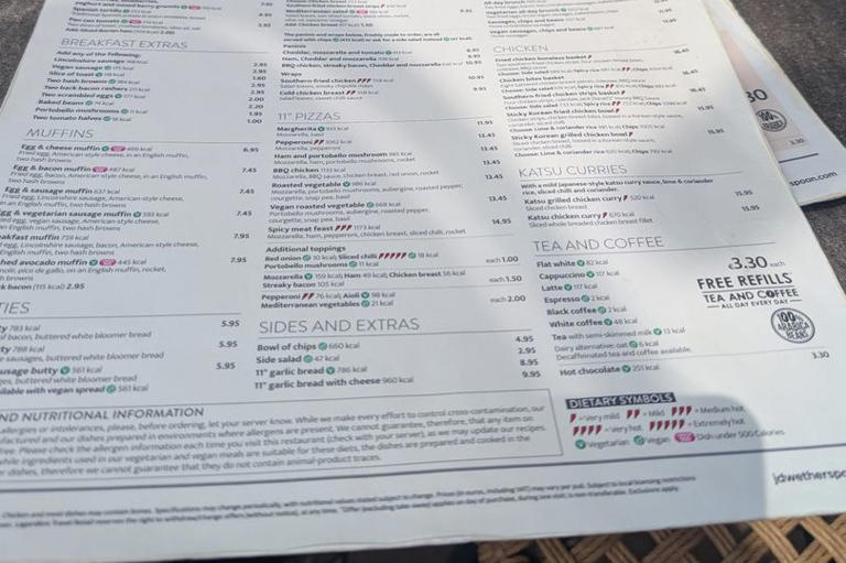 I visited Wetherspoons near Benidorm and the menu took me by surprise