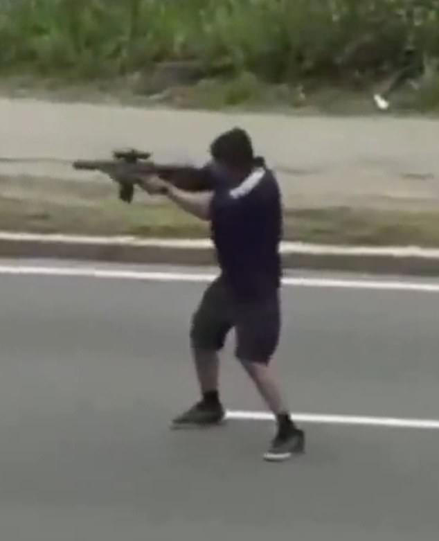 Suspect Tyler Brown was caught on video waving the gun erratically in the street after letting off a dozen shots