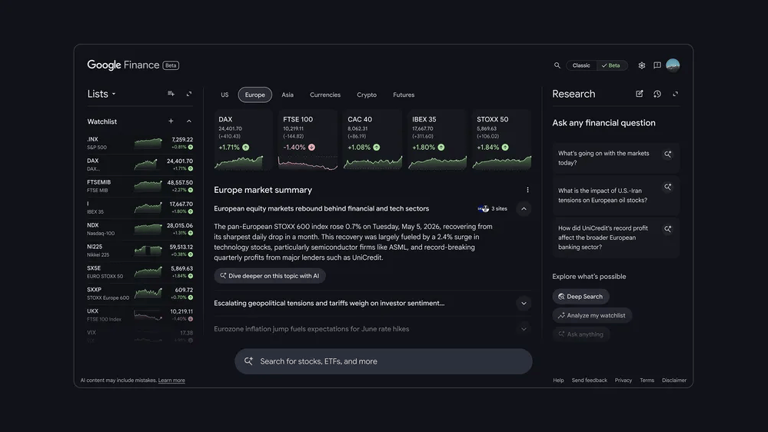 Google Finance’s new AI-powered experience expands across Europe