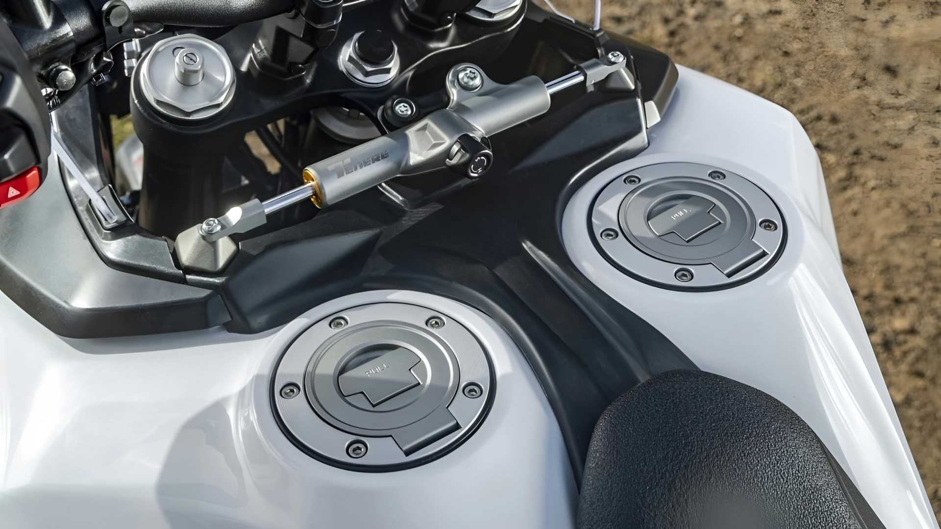 2026 Yamaha Tenere 700 World Raid dual fuel tank close-up shot