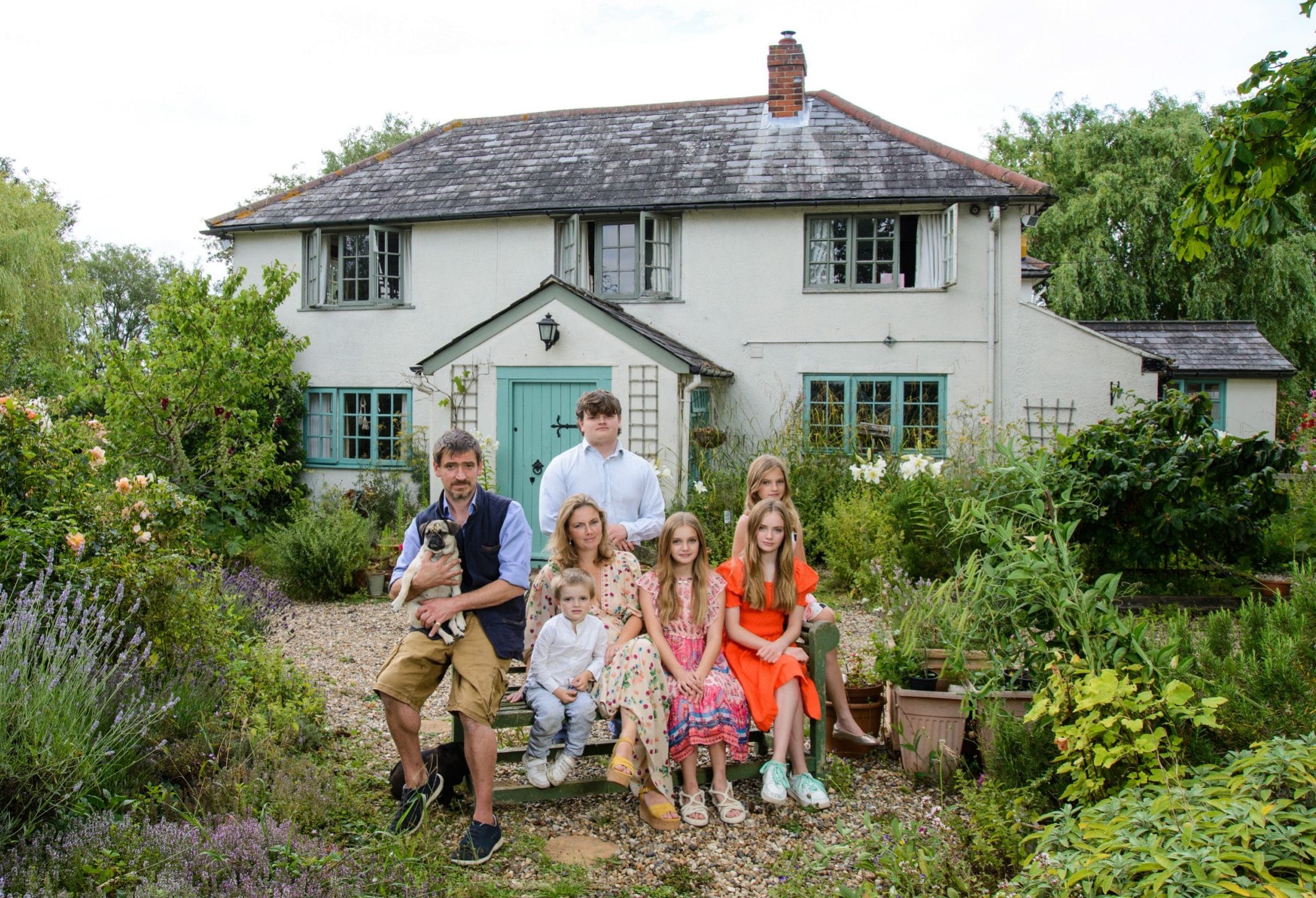 Sybilla and Charlie at home in Essex with their children Benjamin, Celestia, Beatrice, Florence and Isaac