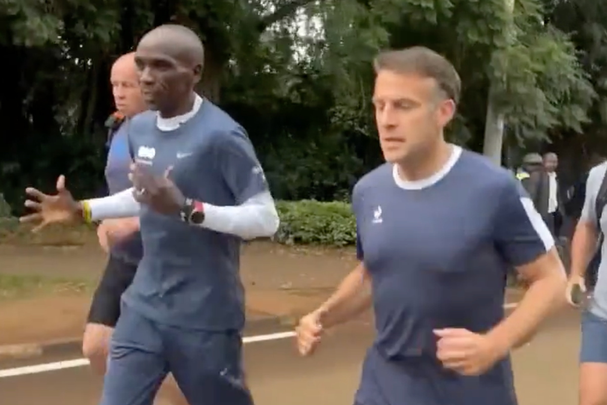 Watch: Macron joins Olympic marathon champion for morning run