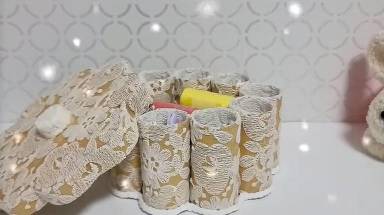 Turn a pile of toilet paper rolls into a stylish storage container with ...