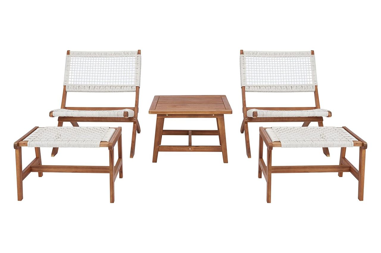 SAFAVIEH Outdoor Collection Casella Natural/White Woven 5-Piece Patio Set