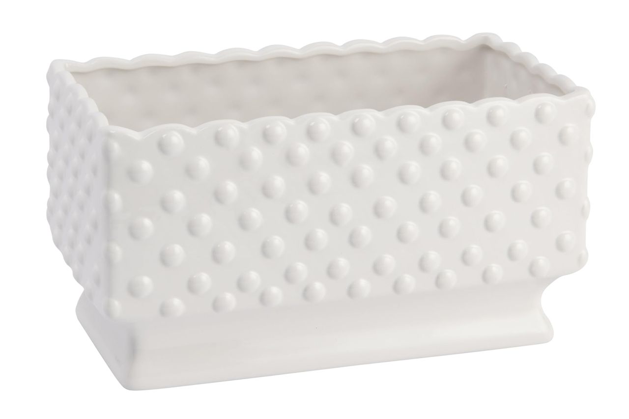 Amazon Creative Co-Op White Hobnail Rectangle Ceramic Planter