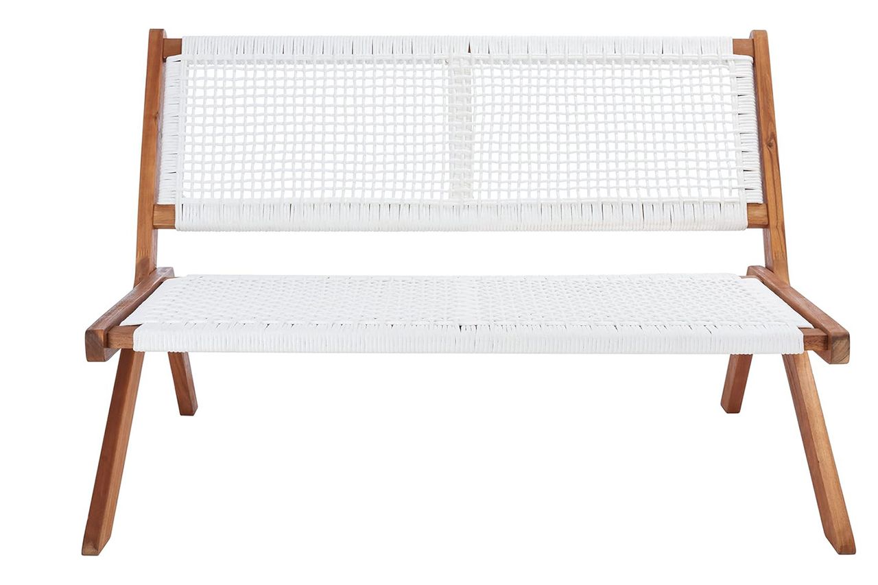 SAFAVIEH Outdoor Collection Kobina Natural Acacia Wood/White Rope Foldable Bench