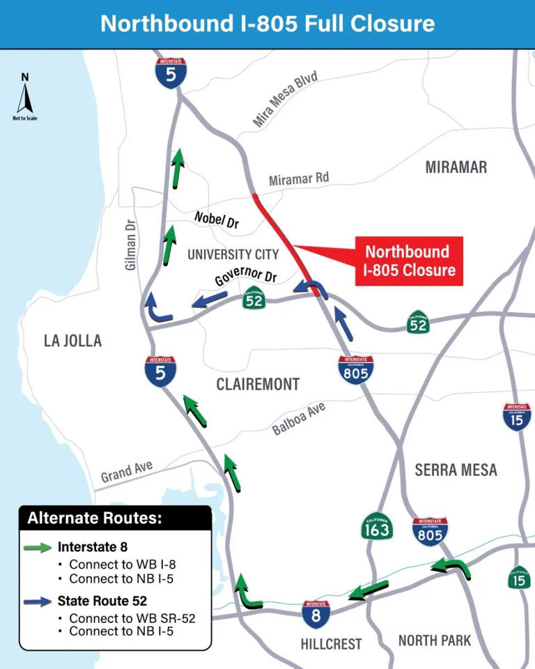 San Diego: Full closure of I-805 stretch scheduled this weekend