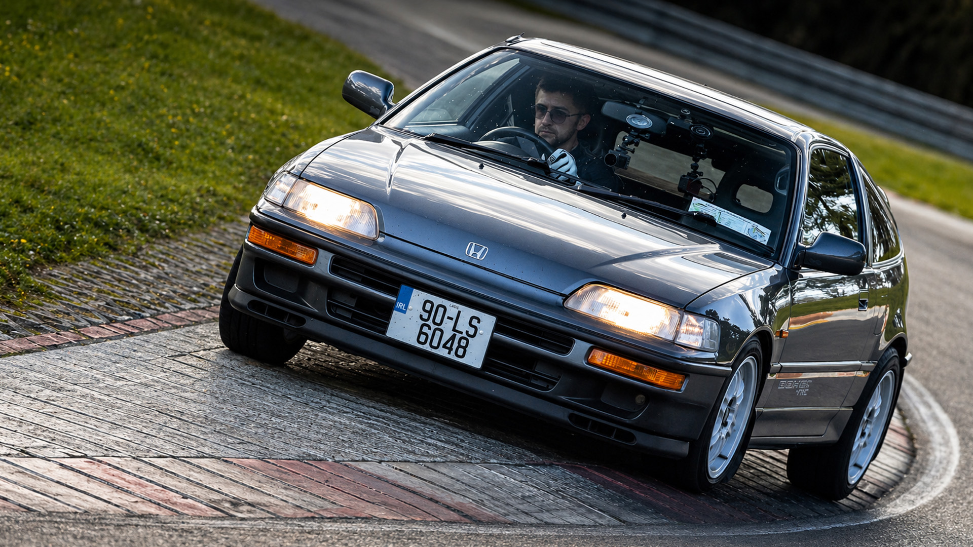 Honda CRX almost losing grip at track corner
