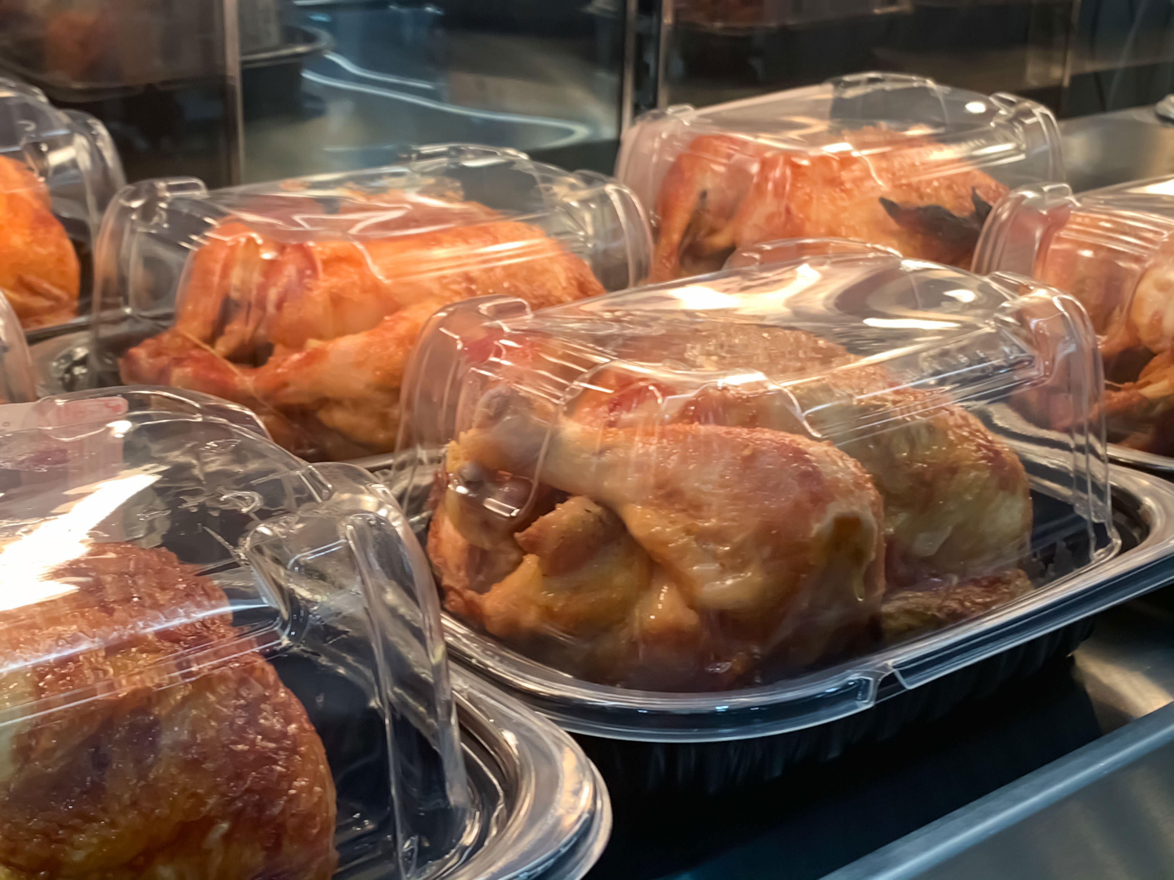 Packed roast chicken place on the shelf