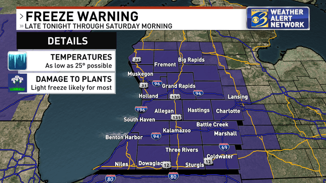 Freeze warning issued Friday night through early Saturday