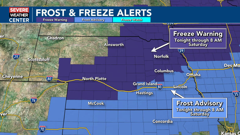 Frost advisories & freeze warnings in place tonight into Saturday morning