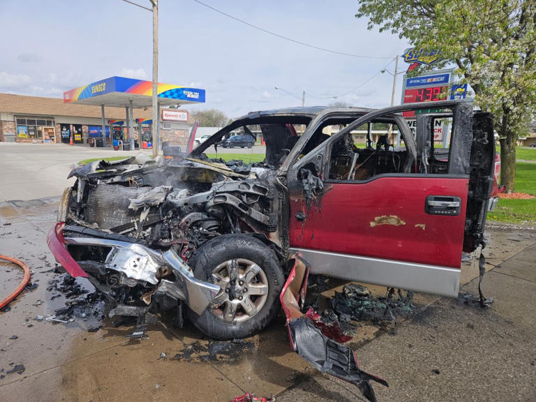 Pickup truck engulfed in flames after tractor-trailer crash in Henrietta