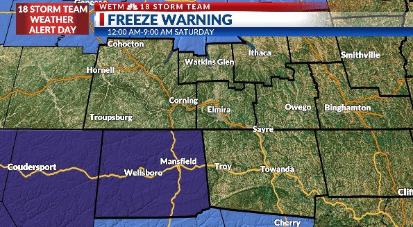 Freeze warning issued through Saturday morning