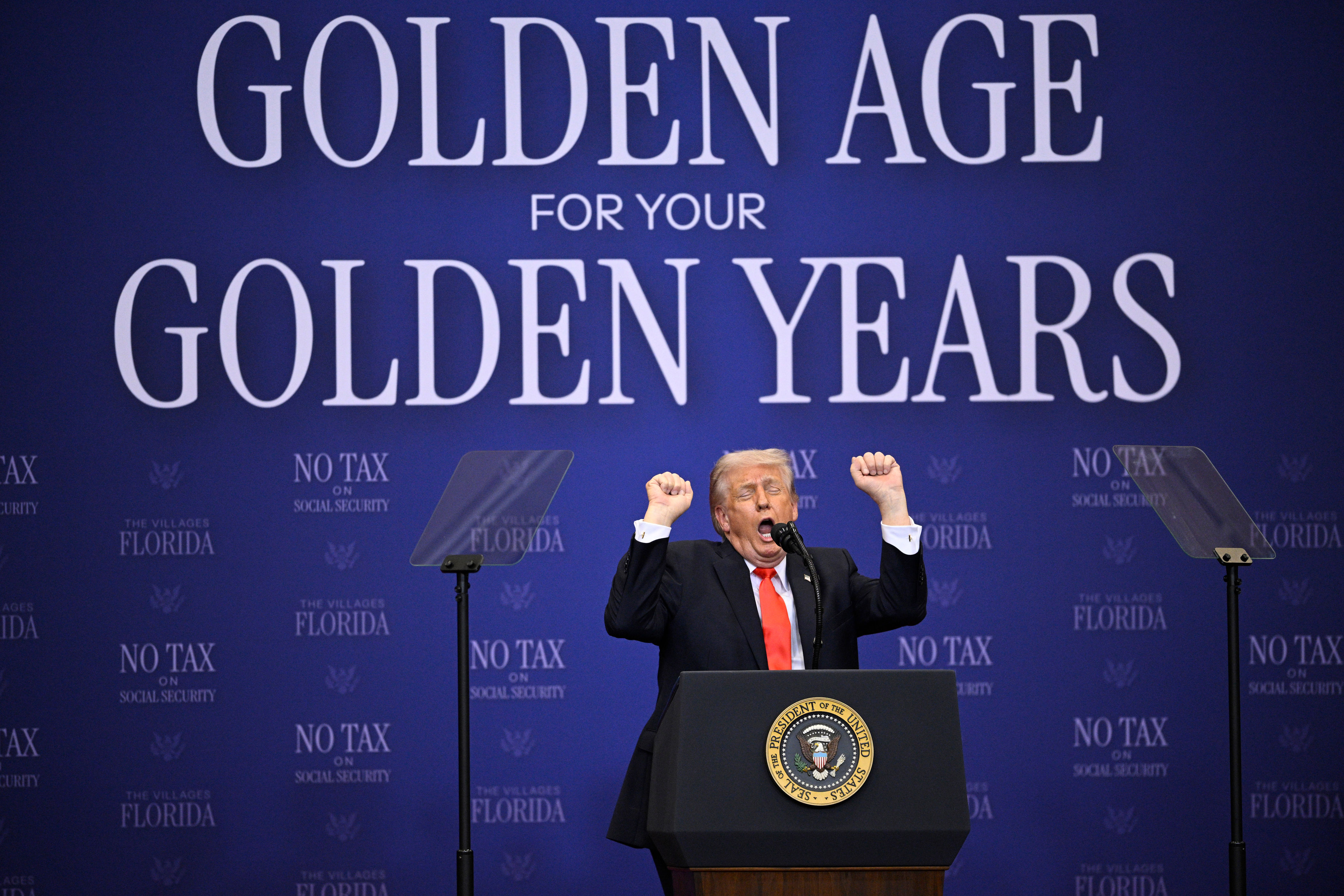 President Donald Trump speaks during a visit on May 1 in The Villages, Florida.