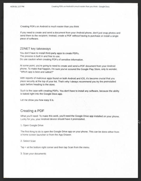 As you can see, the Android Google Drive PDF scanner does a great job. Jack Wallen\ZDNET
