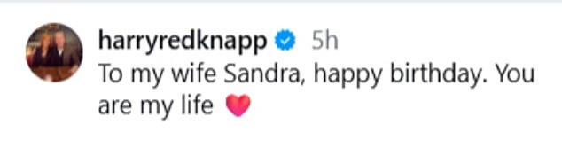 Harry Redknapp pens a loving message for his wife Sandra as they celebrate her 79th birthday