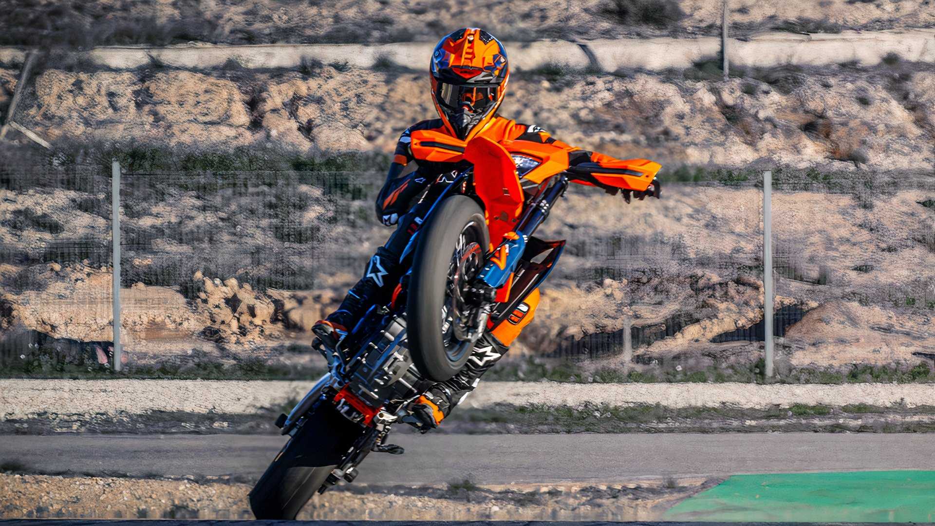 KTM 690 SMC R corner-exit wheelie