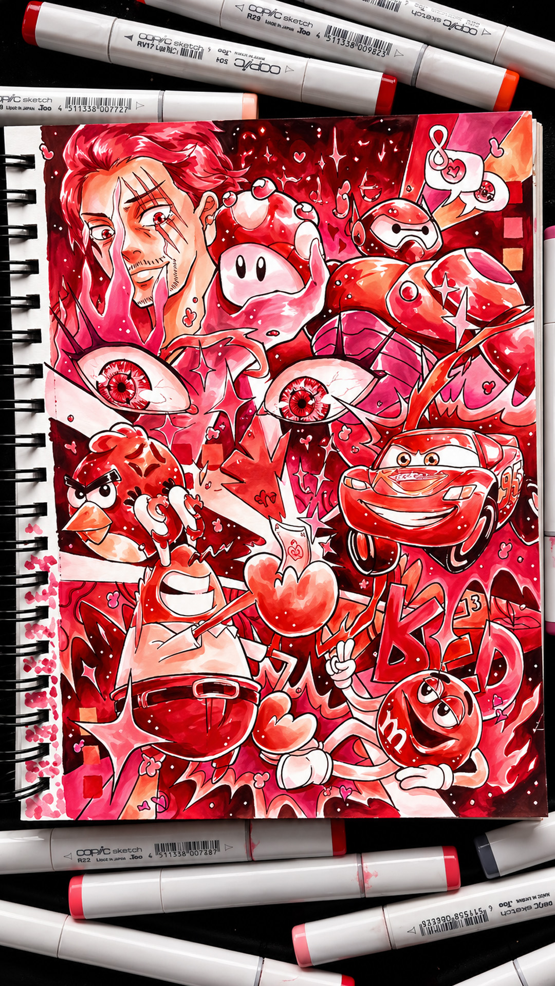 One color doodle challenge in red