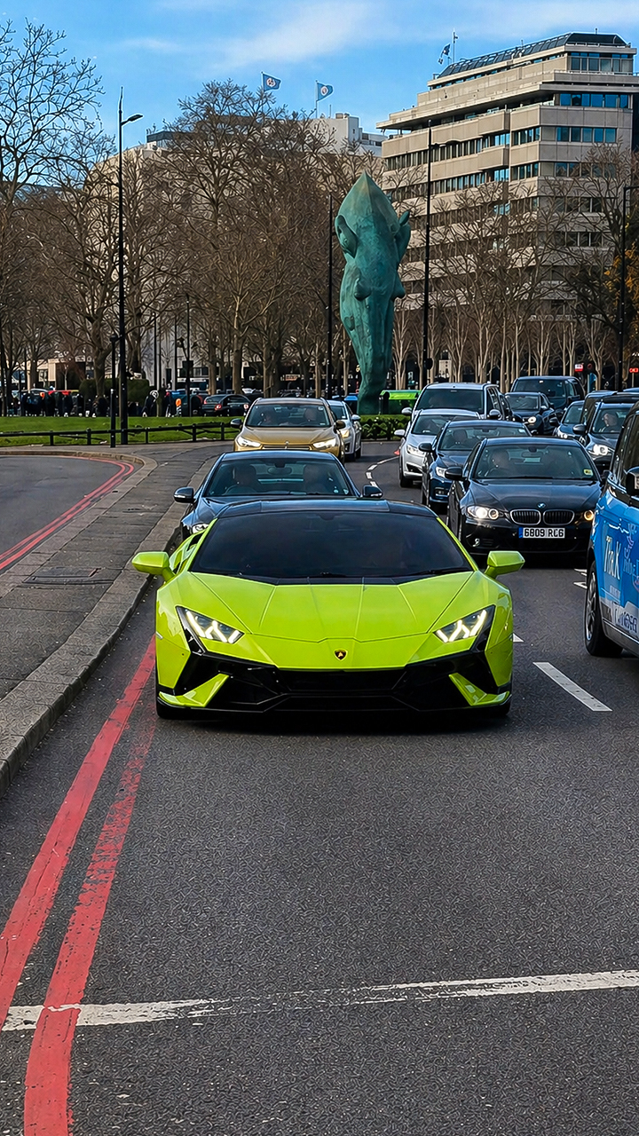 Lamborghini Huracán with a striking presence in traffic
