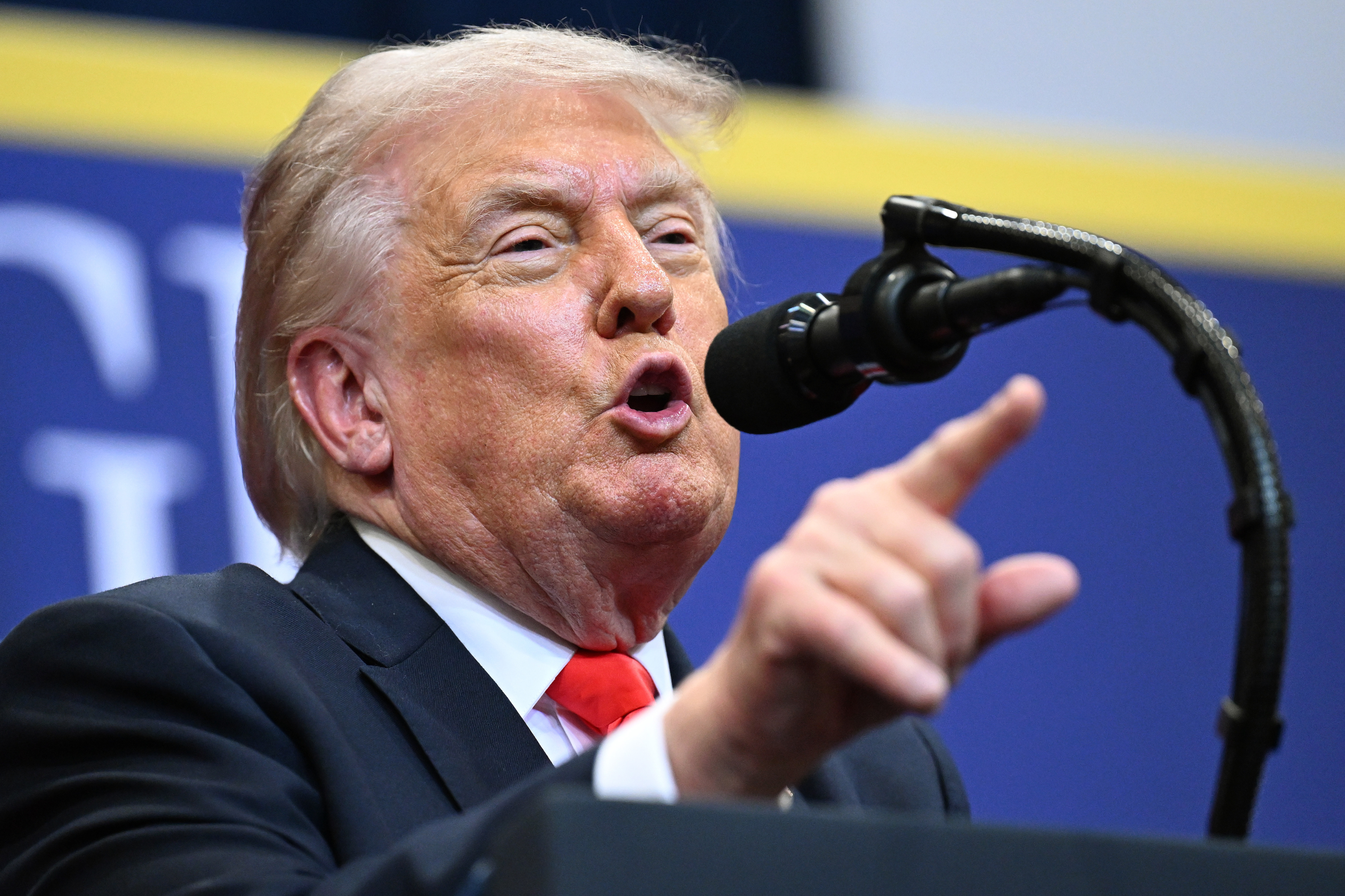 Donald Trump speaks at The Villages Charter School on May 01, 2026 in The Villages, Florida. President Trump spoke about economic development, his administration’s tax plan and Social Security.