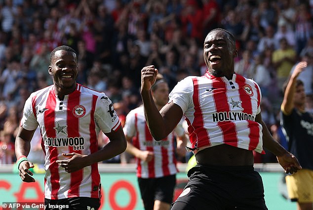 Michael Kayode (right) was on hand to ensure Brentford kept their European dream alive