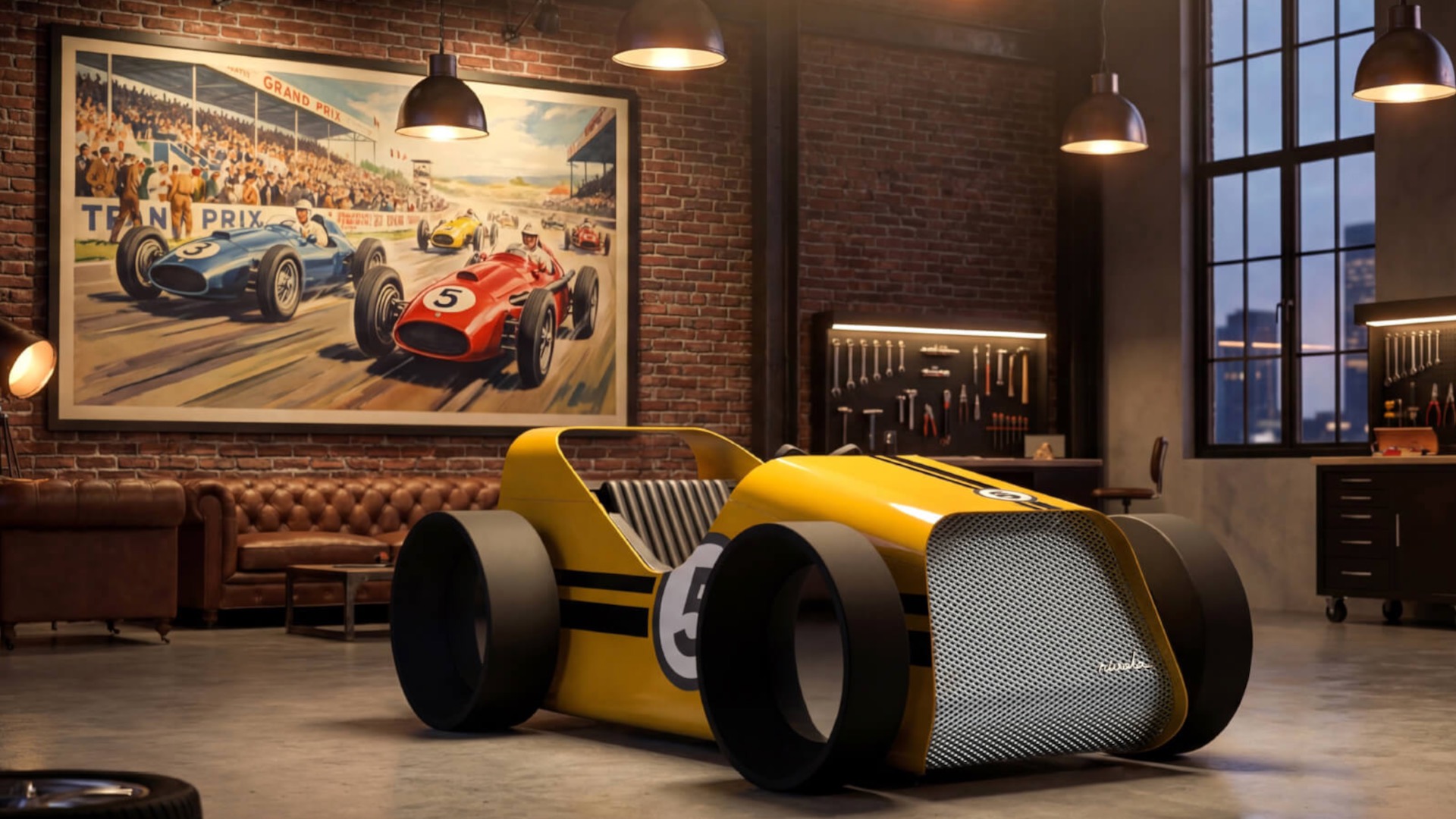 No, this isn’t a designer race car bed. It’s a designer sim racing rig