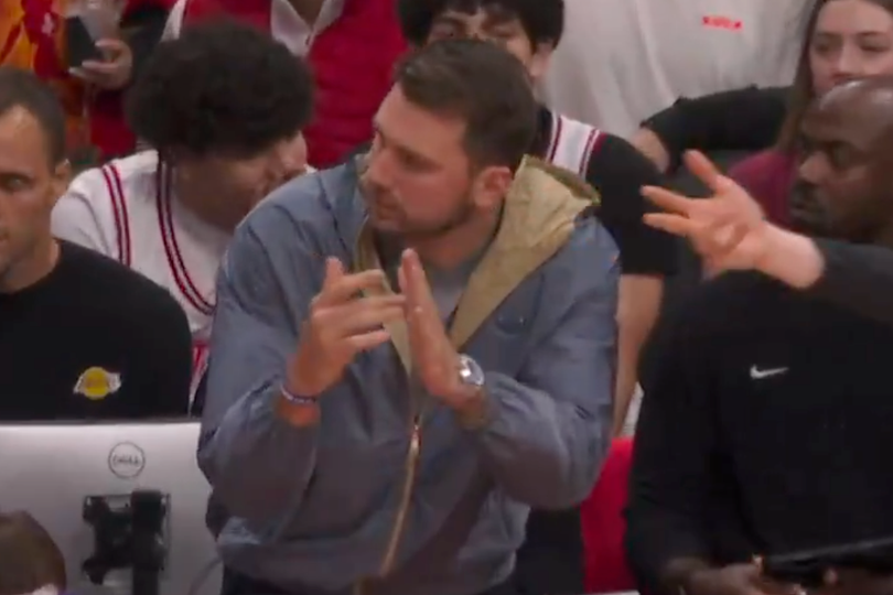 Luka Doncic performs brutal gesture on Lakers bench after LeBron James shot