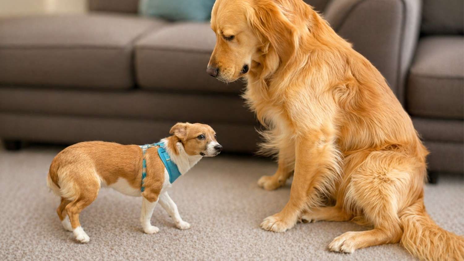 Can a golden retriever calm this terrified puppy?