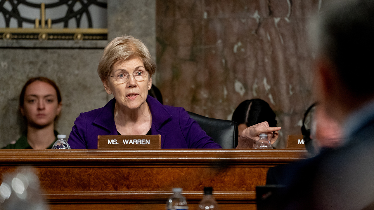 Senator Elizabeth Warren, a Democrat from Massachusetts, during a Senate Armed Services Committee hearing in Washington, DC, US, on Thursday, April 30, 2026. Defense Secretary Pete Hegseth's second day of testimony before Congress provided Democrats an opportunity to criticize the Trump administration over the Iran war, with lawmakers casting the conflict as illegal, unpopular and ill-defined.