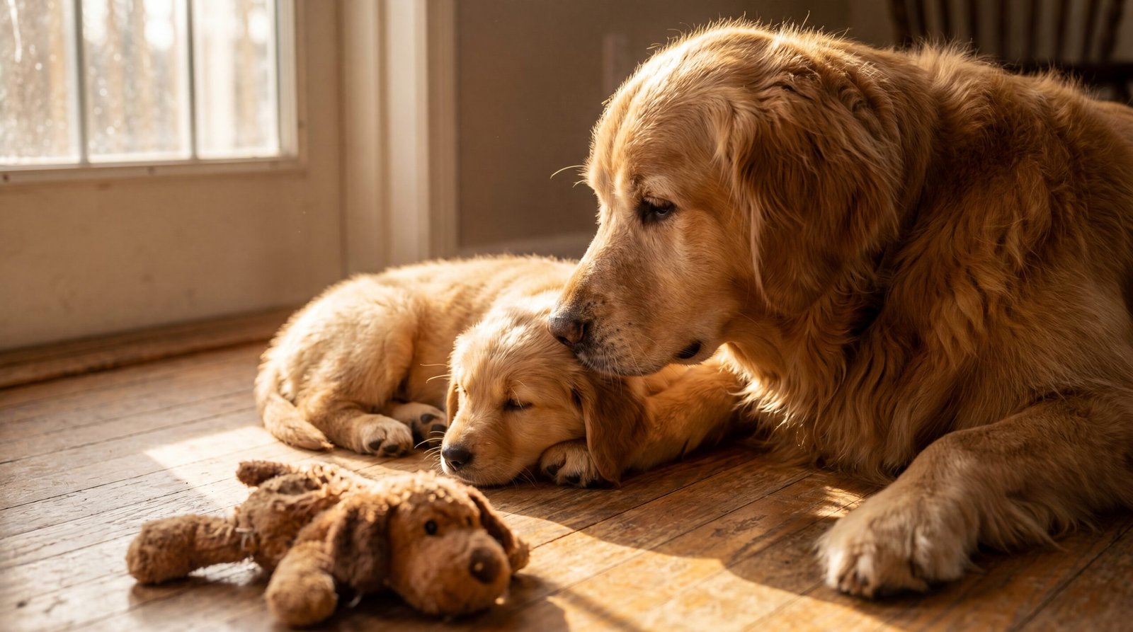 Dog who only had a stuffed toy for a friend gets a real puppy companion