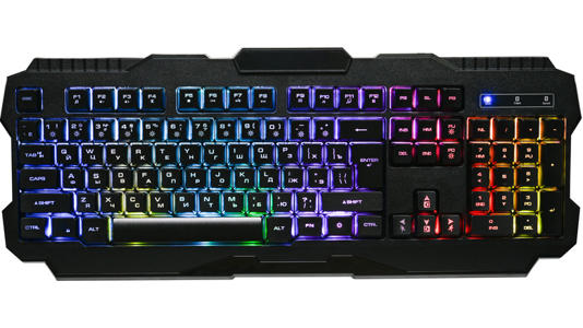 A mechanical backlit gaming keyboard on a white background