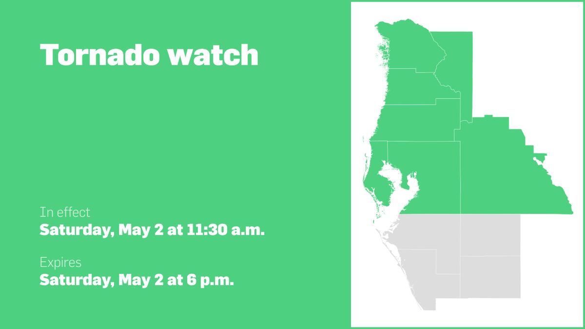 Tornado watch issued for central west Florida until Saturday evening