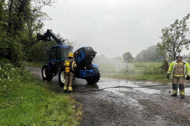 Telehandler bursts into flames