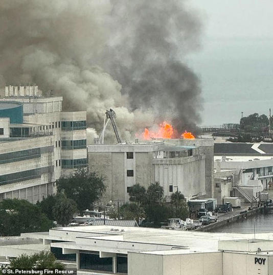 Bright orange flames could be seen emanating from the roof of what's believed to be the science building