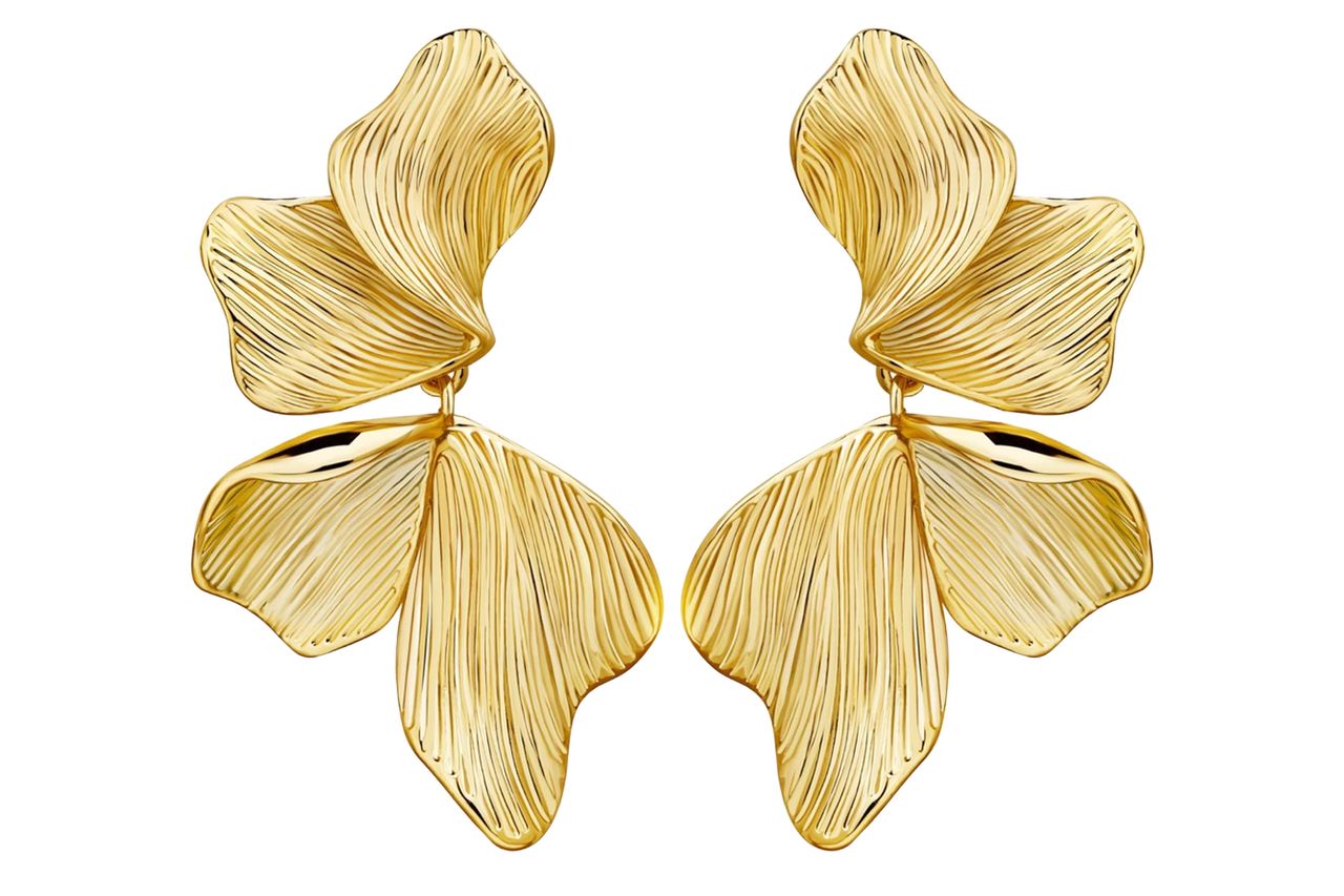 Gold Statement Earrings For Women 18K Gold Plated Sectored Flower Leaf Shell Angel Wing Earring Large Stud Earrings Hypoallergenic Stud