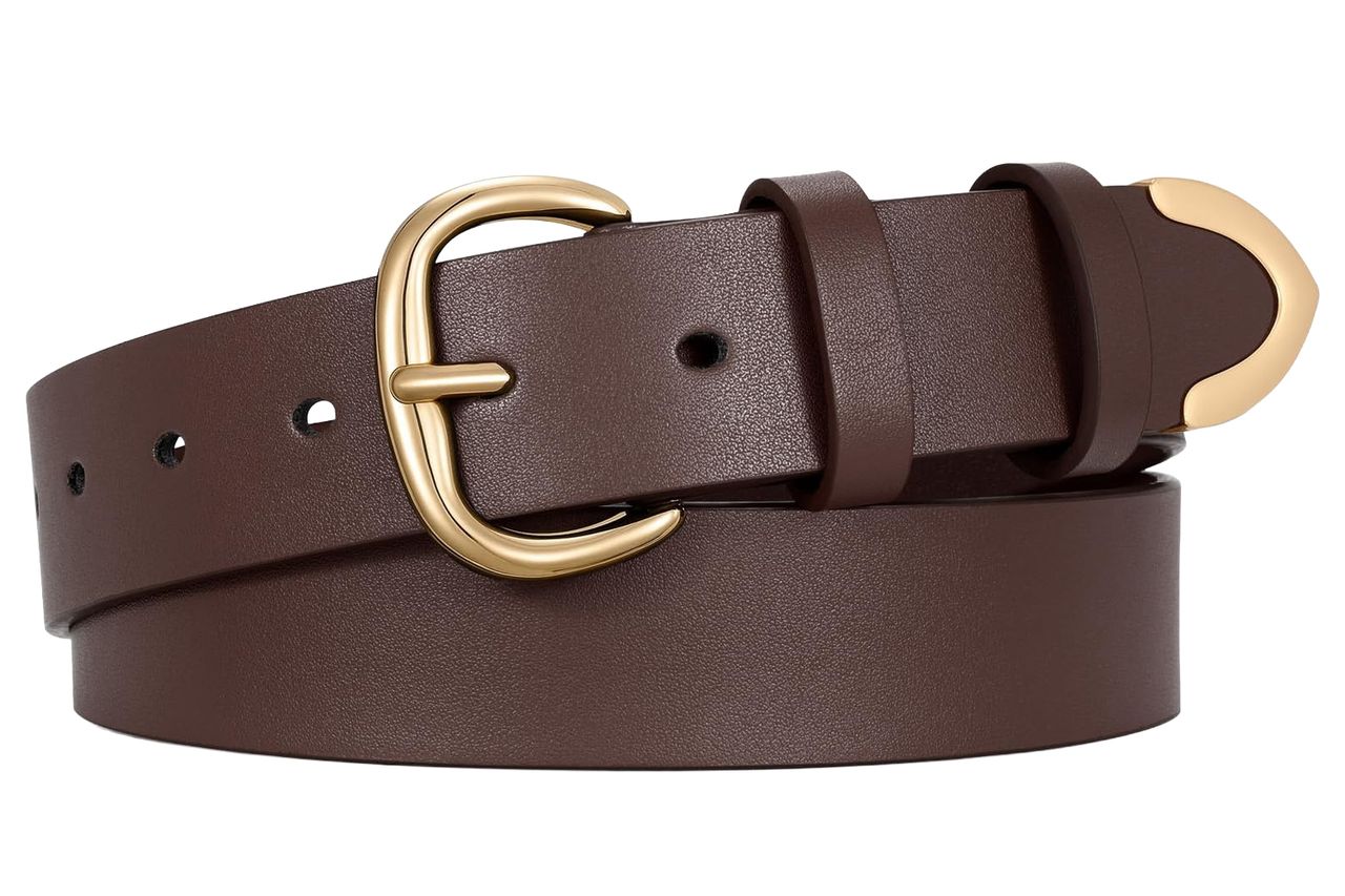 JASGOOD Women Leather Belt for Jeans Pants Gold Buckle Lady Casual Dress Waist Belt