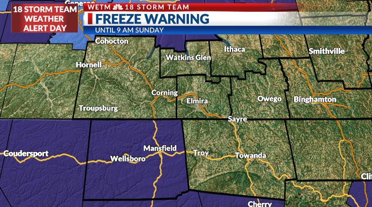 Freeze warning issued through Sunday morning