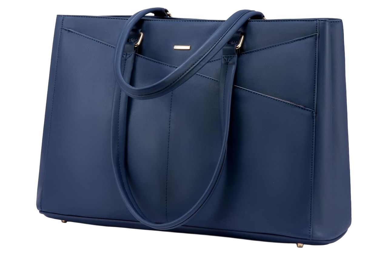 LOVEVOOK Laptop Tote Bag for Women 15.6 Inch Waterproof Leather Computer Bags Women Business Office Work Bag Briefcase,Navy Blue