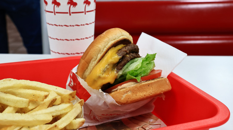 In-N-Out burger with fries on a tray