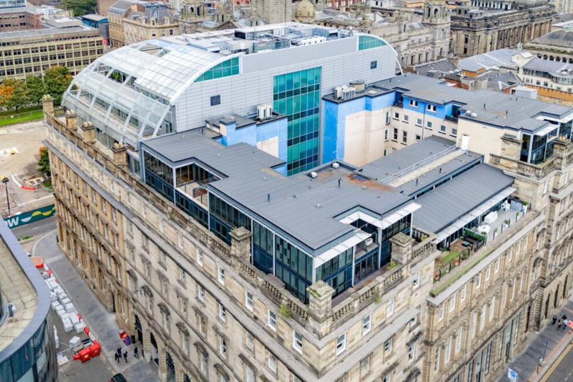 View of Stunning Glasgow penthouse with two balconies atop A-listed building up ...