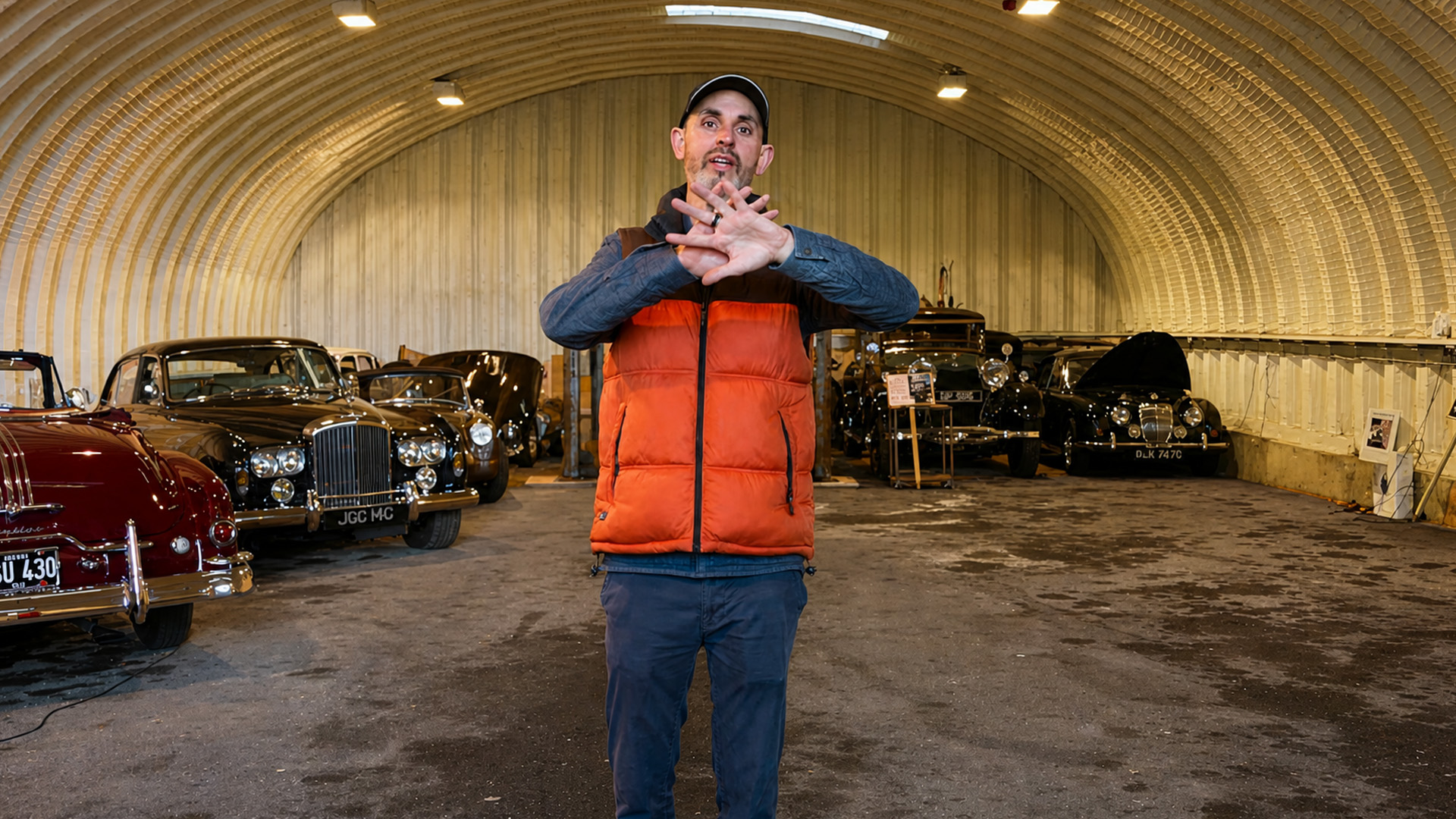 Inside a private garage filled with rare classic cars
