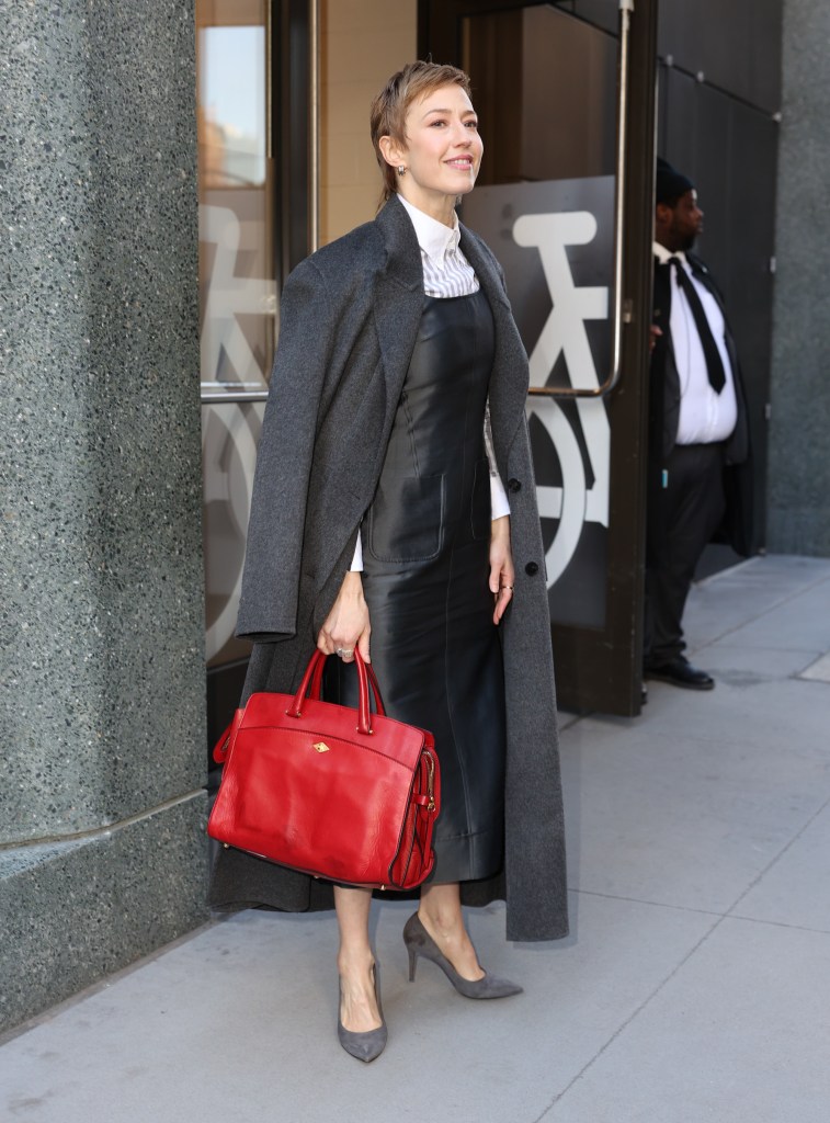 Brooke Shields keeps metallic pumps in her daytime menswear rotation