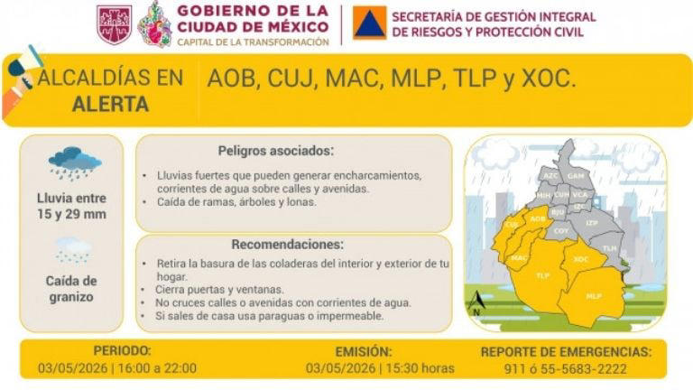 Activan alerta amarilla en CDMX por fuertes lluvias y granizo este ...